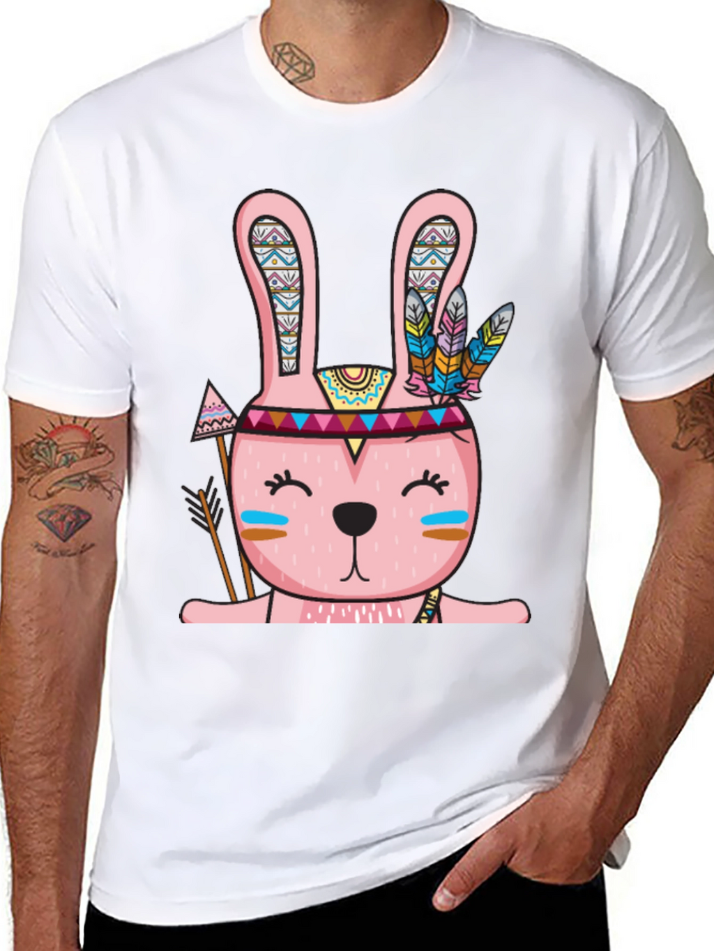 Tribal Bunny T-Shirt - Black Crew Neck Tee