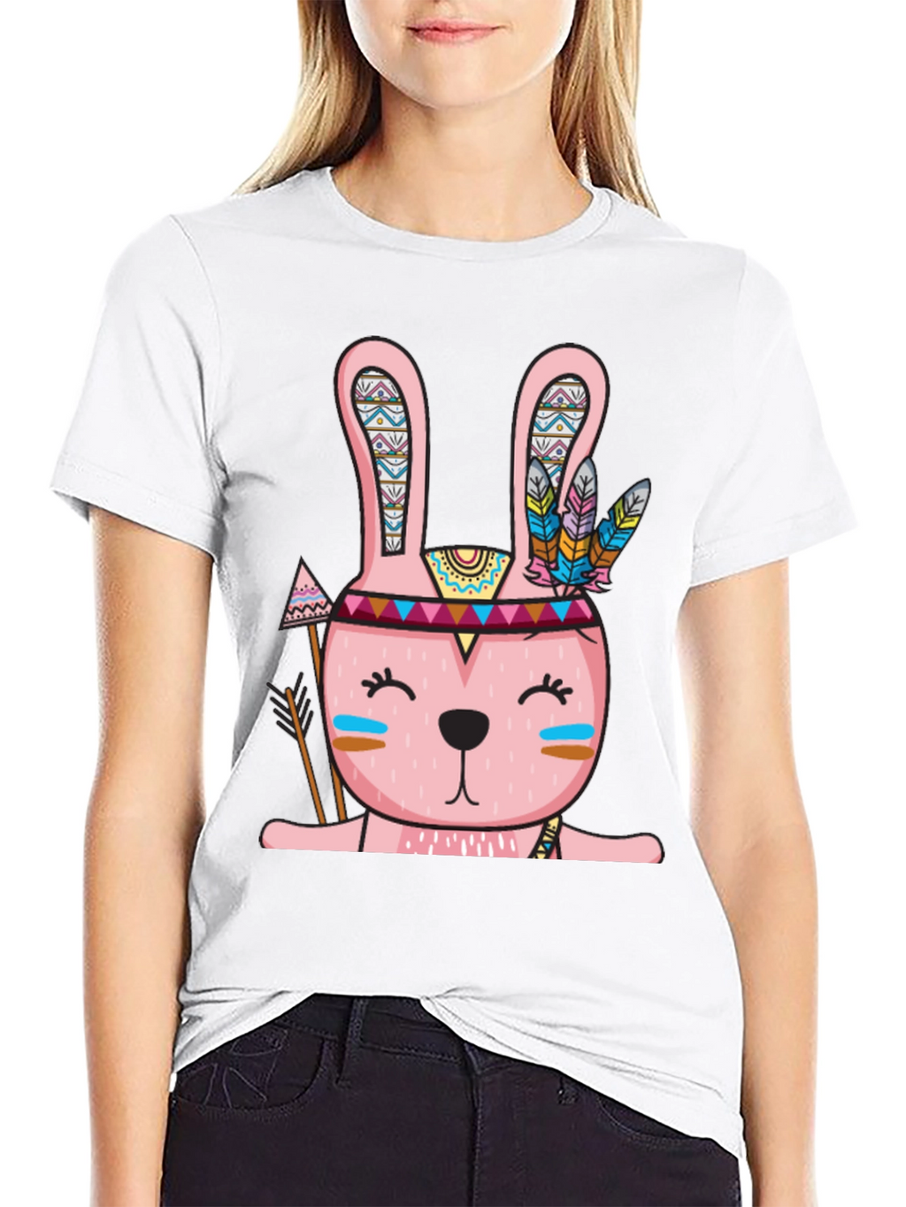 Tribal Bunny T-Shirt - Black Crew Neck Tee
