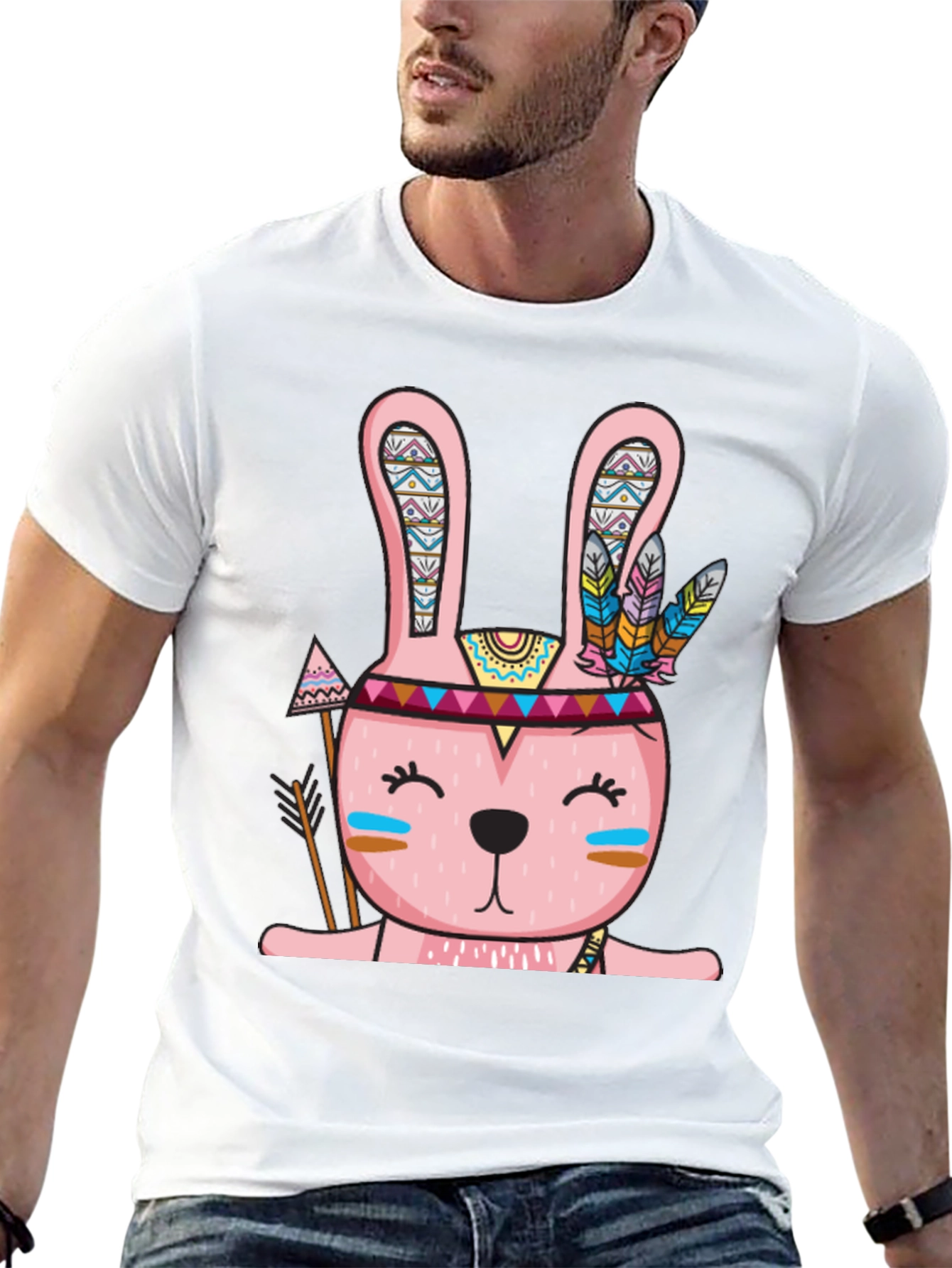 Tribal Bunny T-Shirt - Black Crew Neck Tee