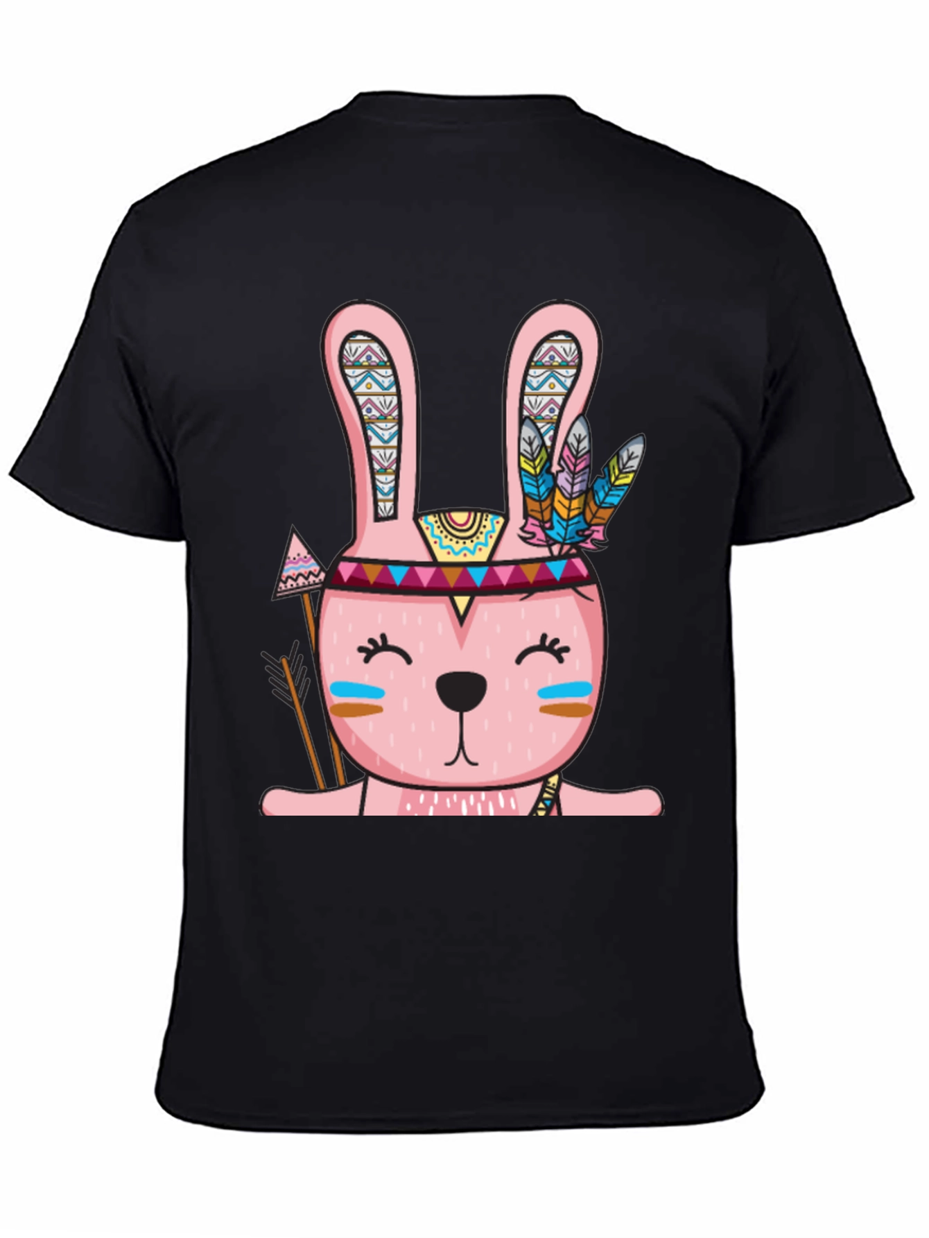 Tribal Bunny T-Shirt - Black Crew Neck Tee