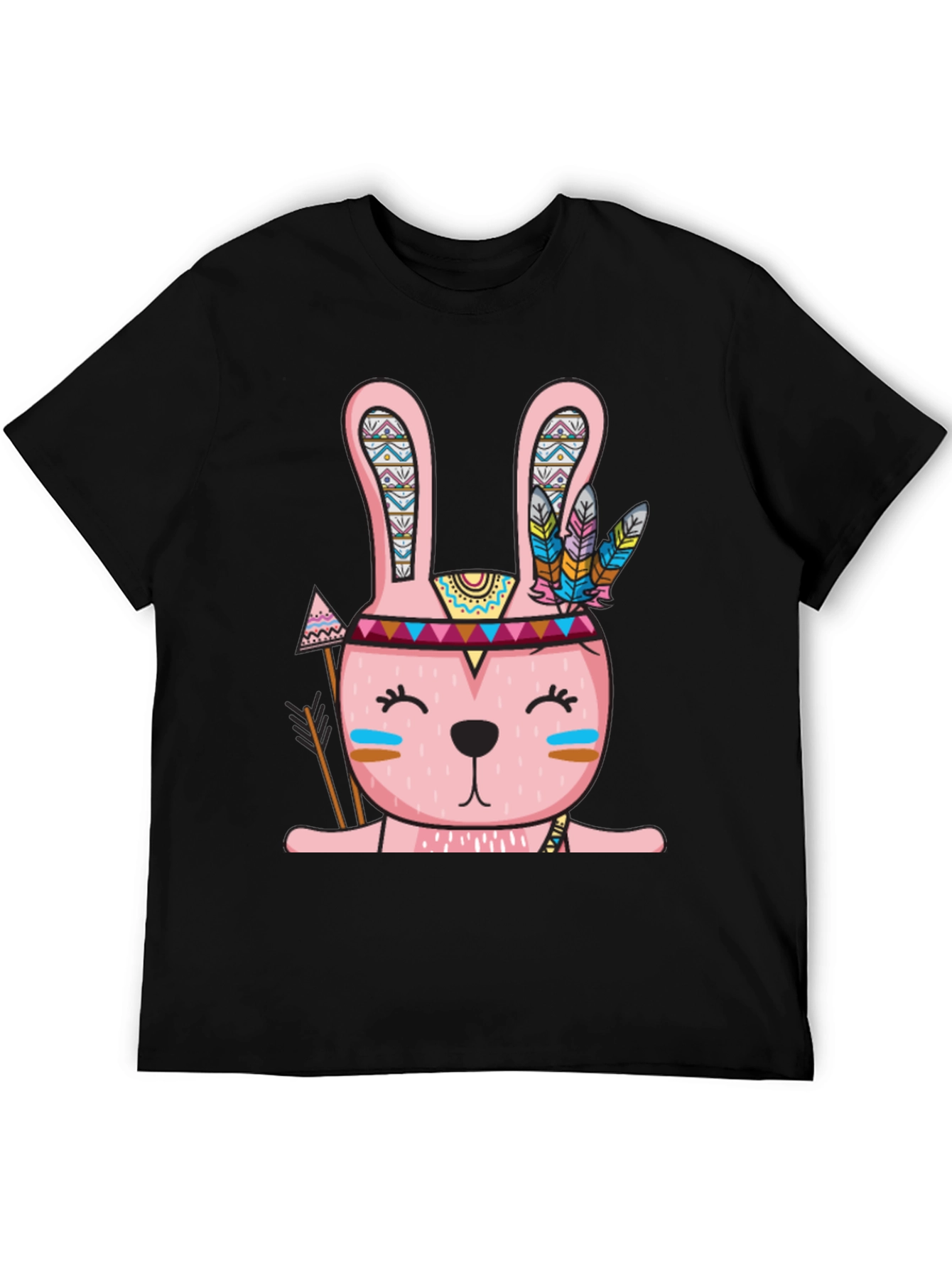 Tribal Bunny T-Shirt - Black Crew Neck Tee