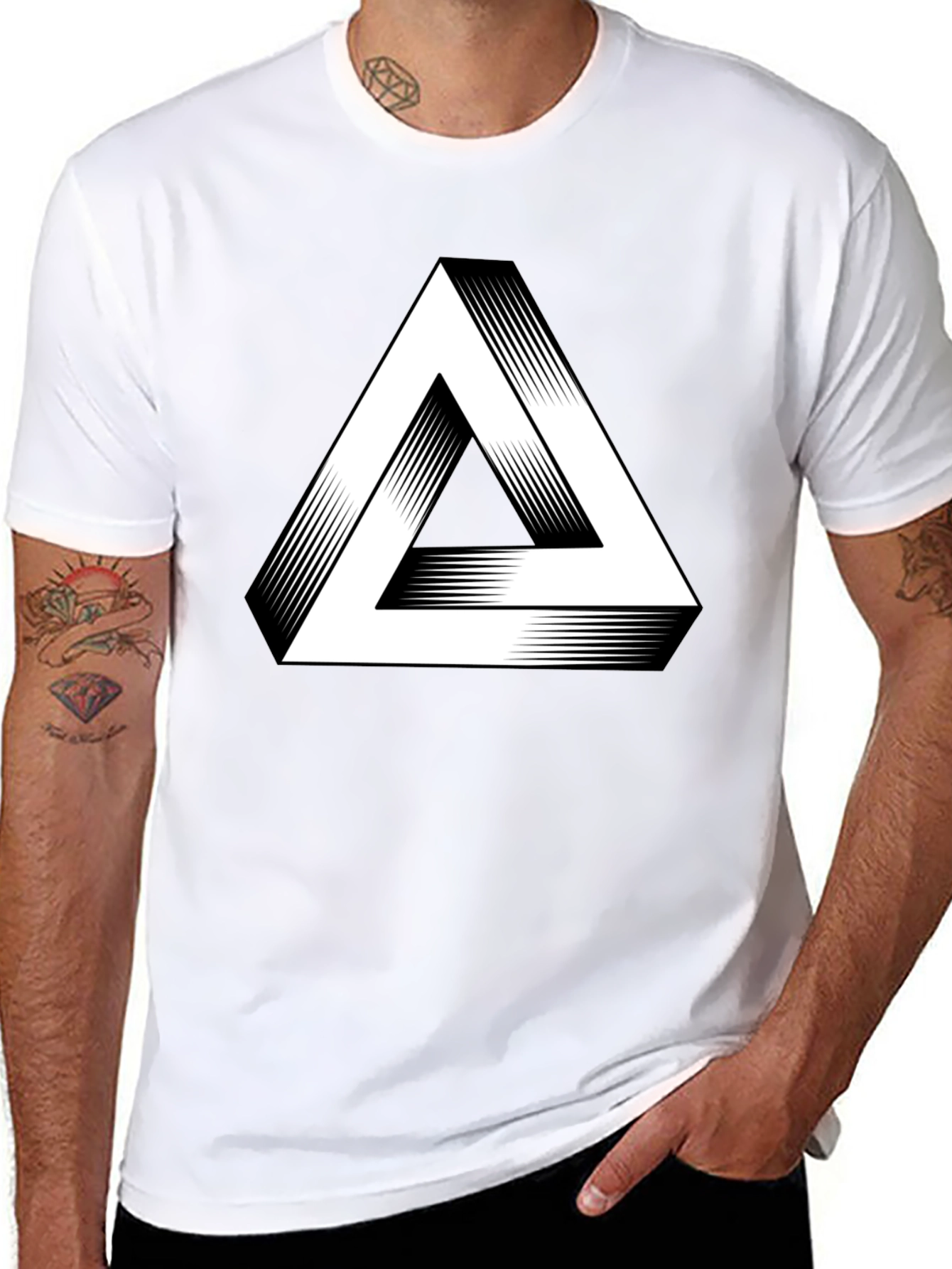 Impossible Triangle Graphic Tee - Optical Illusion T-Shirt