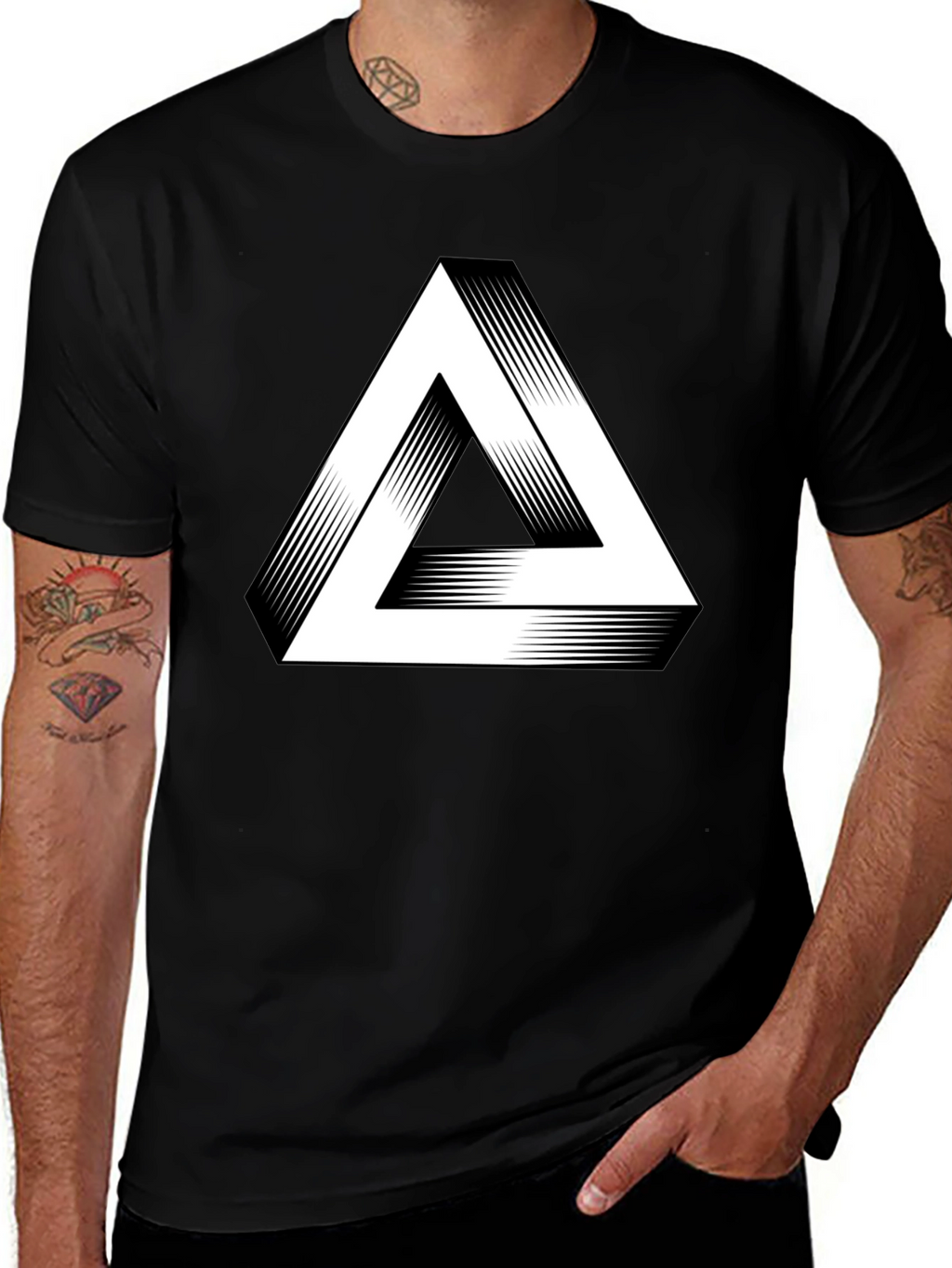 Impossible Triangle Graphic Tee - Optical Illusion T-Shirt