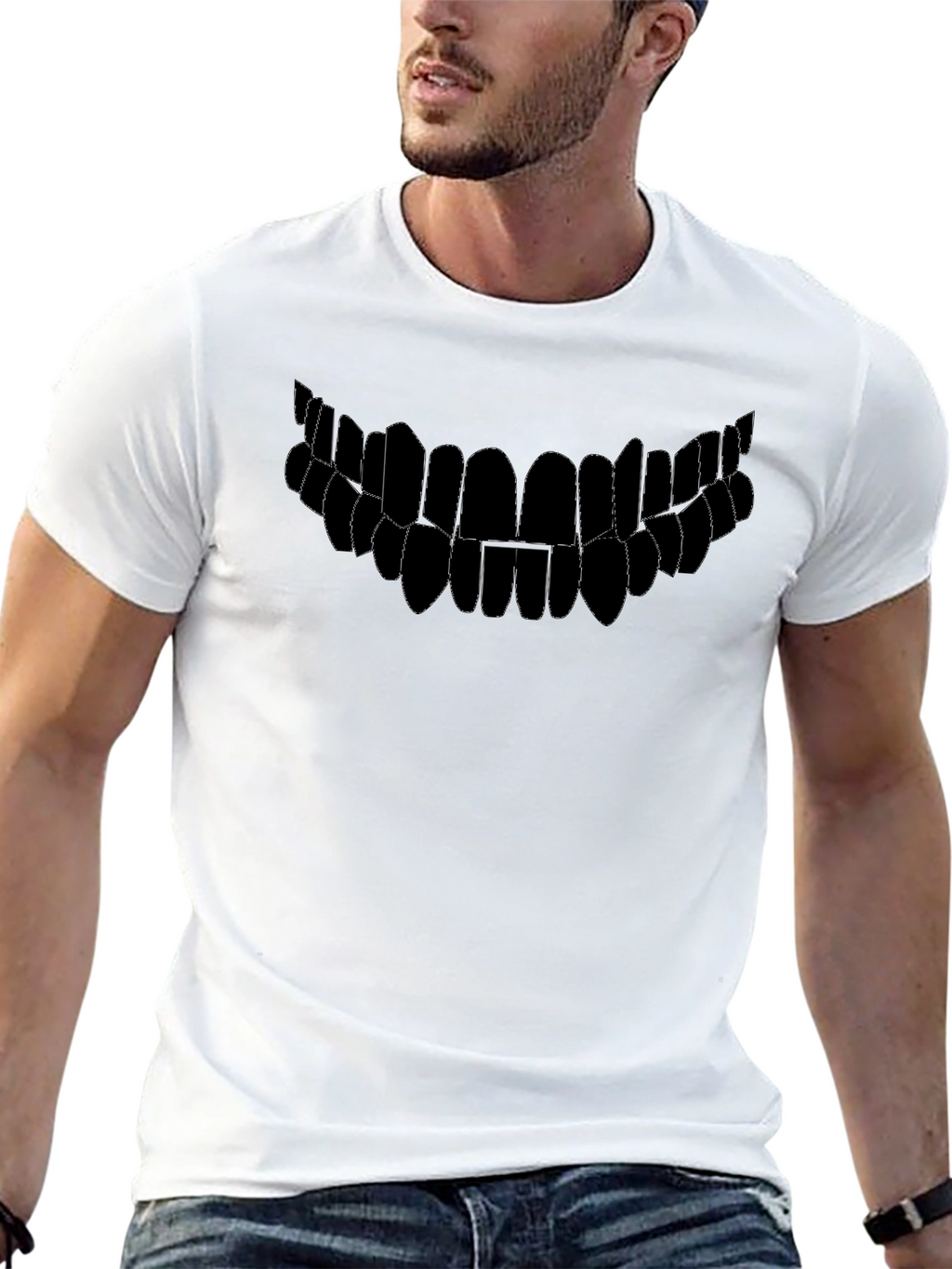 Monster Smile Graphic Tee - Black Cotton T-Shirt