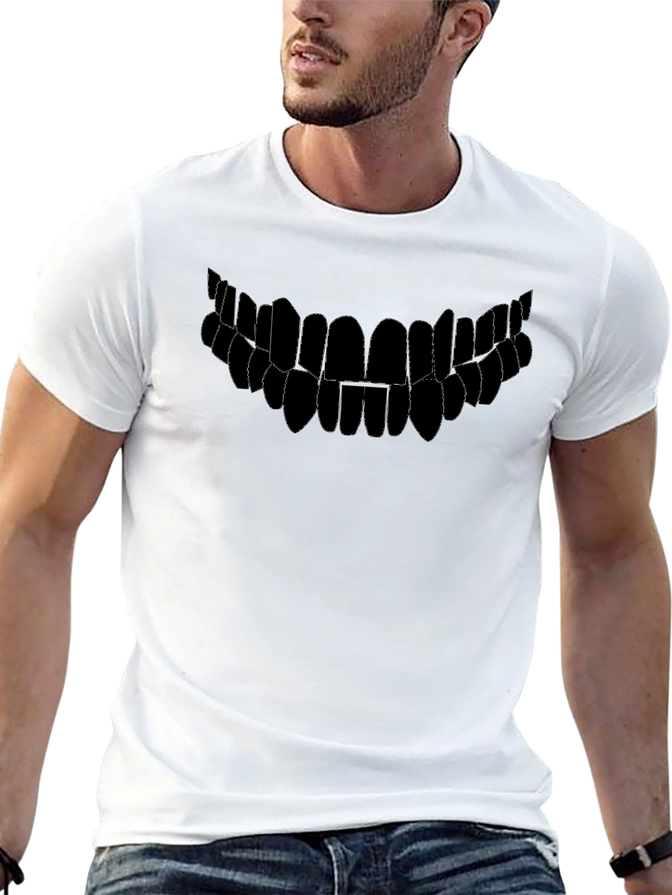 Monster Smile Graphic Tee - Black Cotton T-Shirt