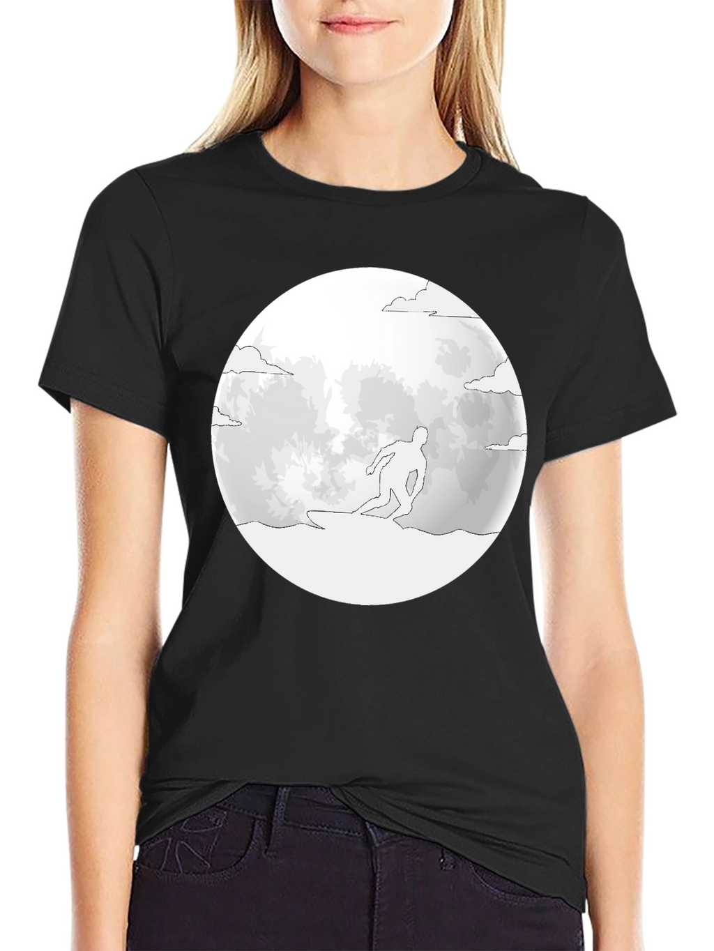 Surfing Moon T-Shirt - Black Tee