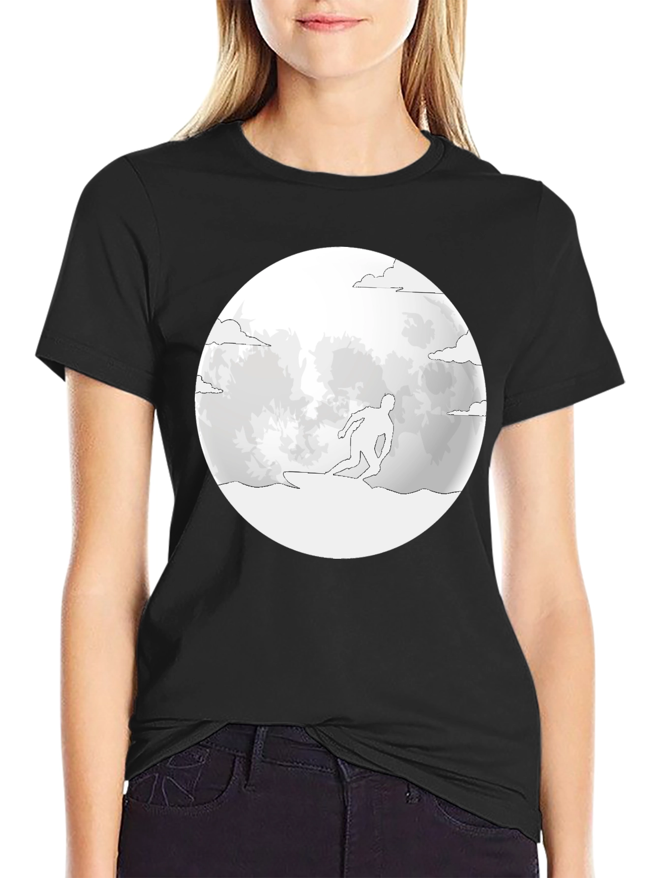 Surfing Moon T-Shirt - Black Tee