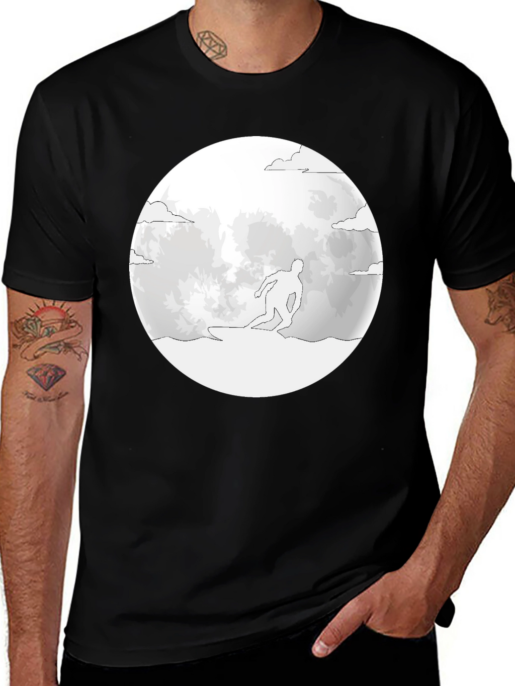 Surfing Moon T-Shirt - Black Tee