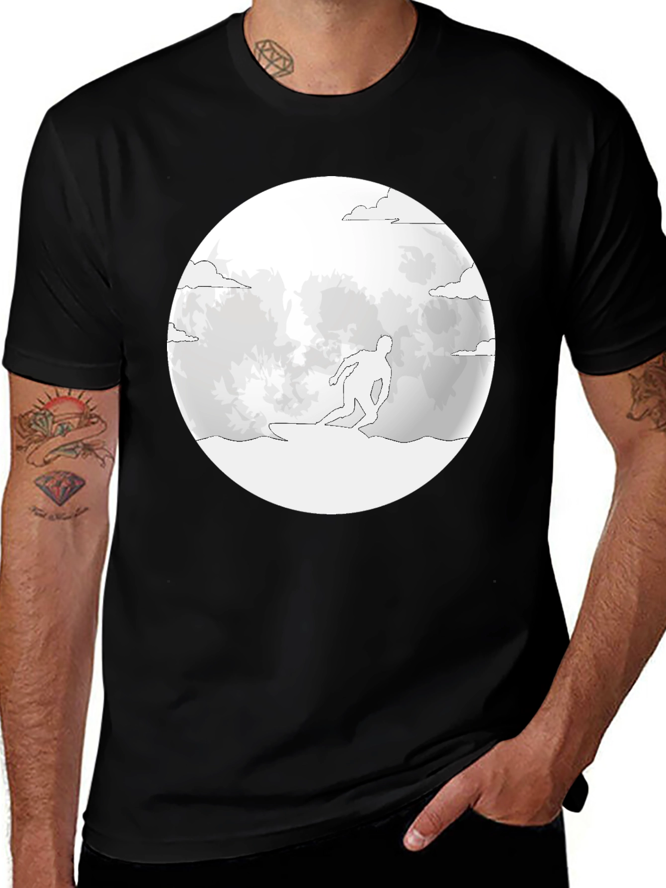 Surfing Moon T-Shirt - Black Tee