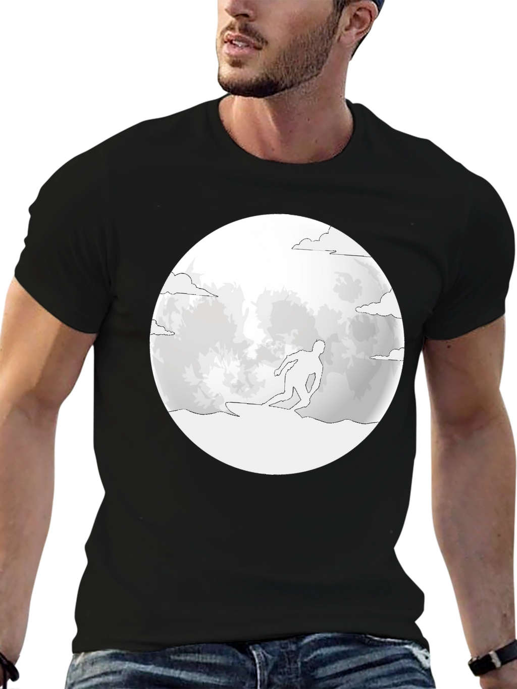 Surfing Moon T-Shirt - Black Tee