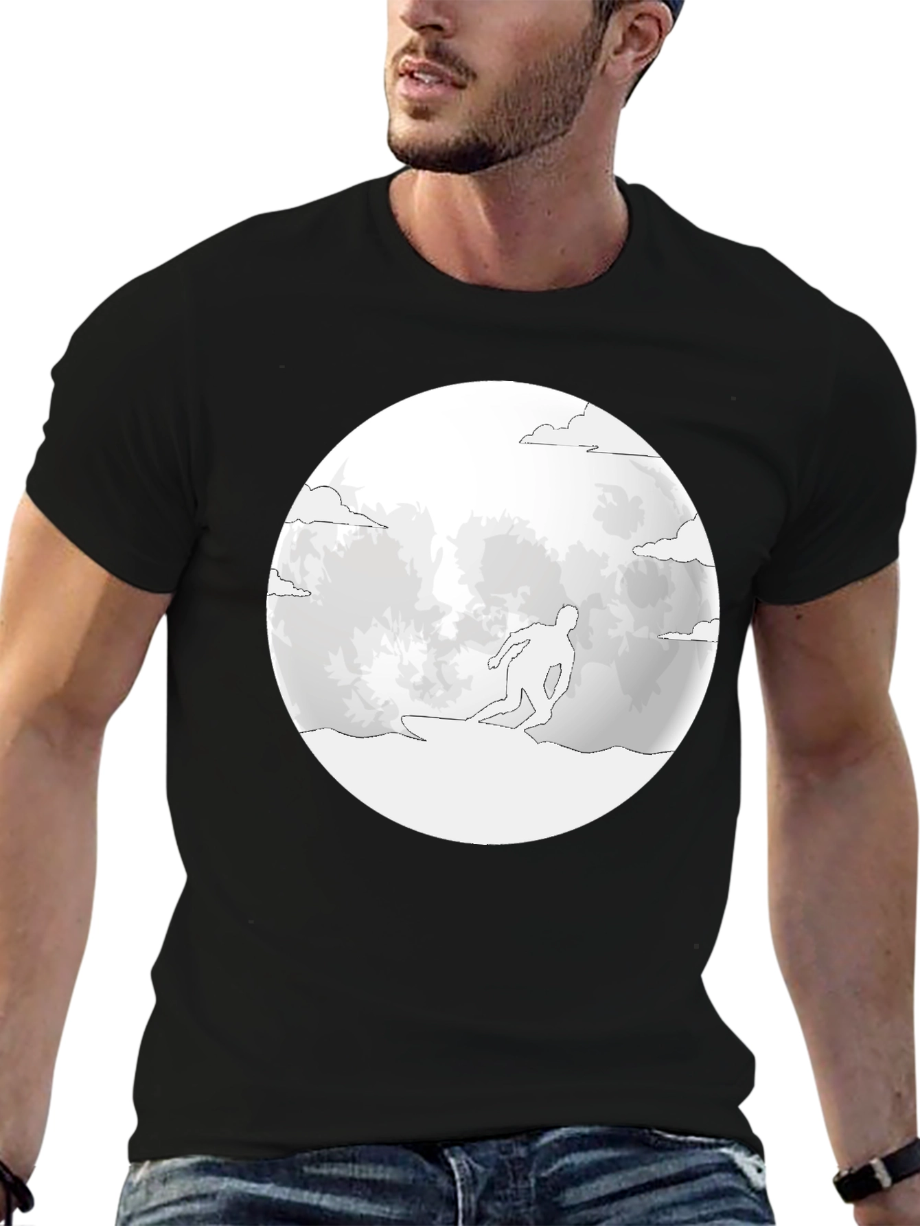 Surfing Moon T-Shirt - Black Tee
