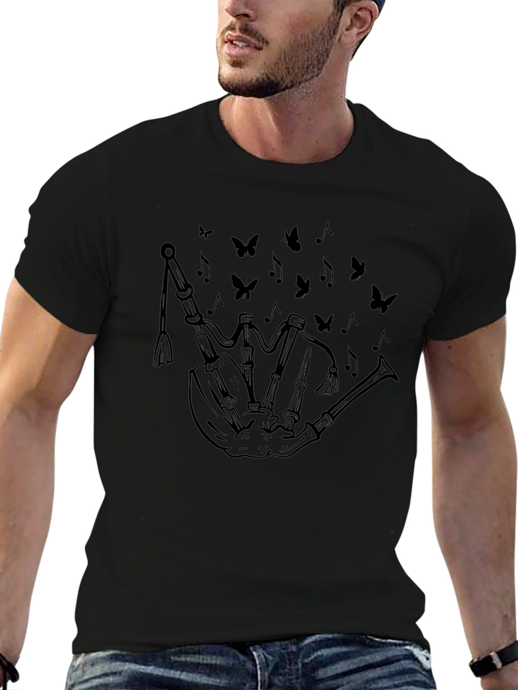 Bagpipe Graphic T-Shirt - Black