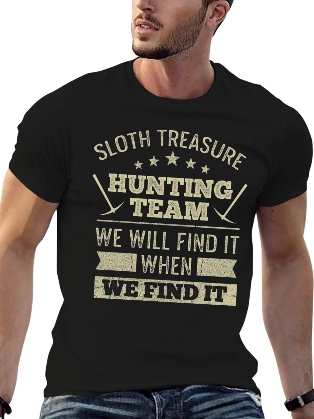 Sloth Treasure Hunting Team Black Graphic Tee