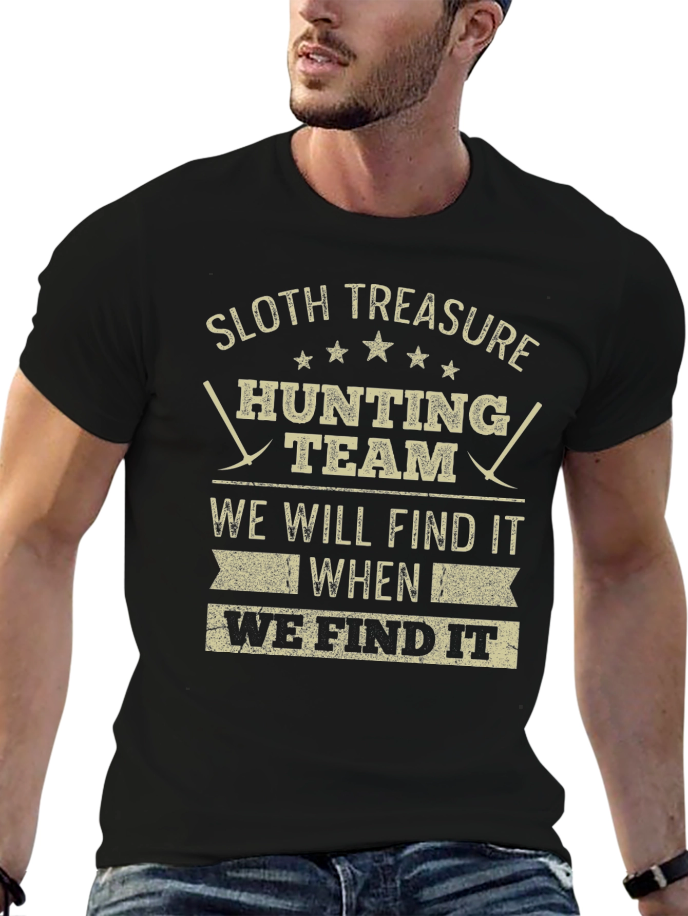 Sloth Treasure Hunting Team Black Graphic Tee