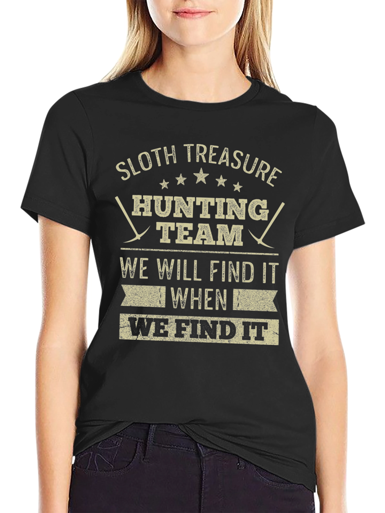 Sloth Treasure Hunting Team Black Graphic Tee