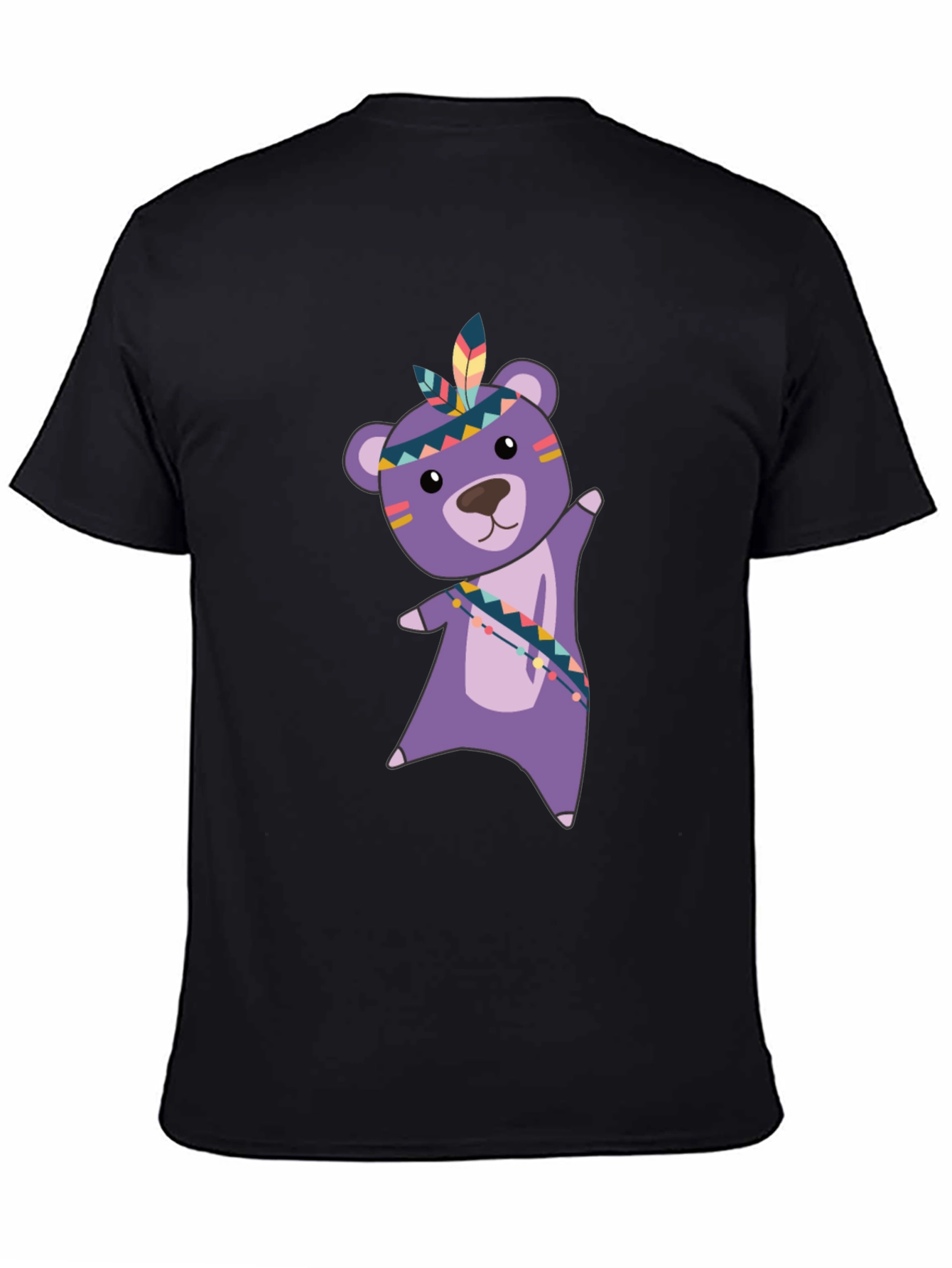 Cute Bear Graphic Tee - Black Cotton T-Shirt