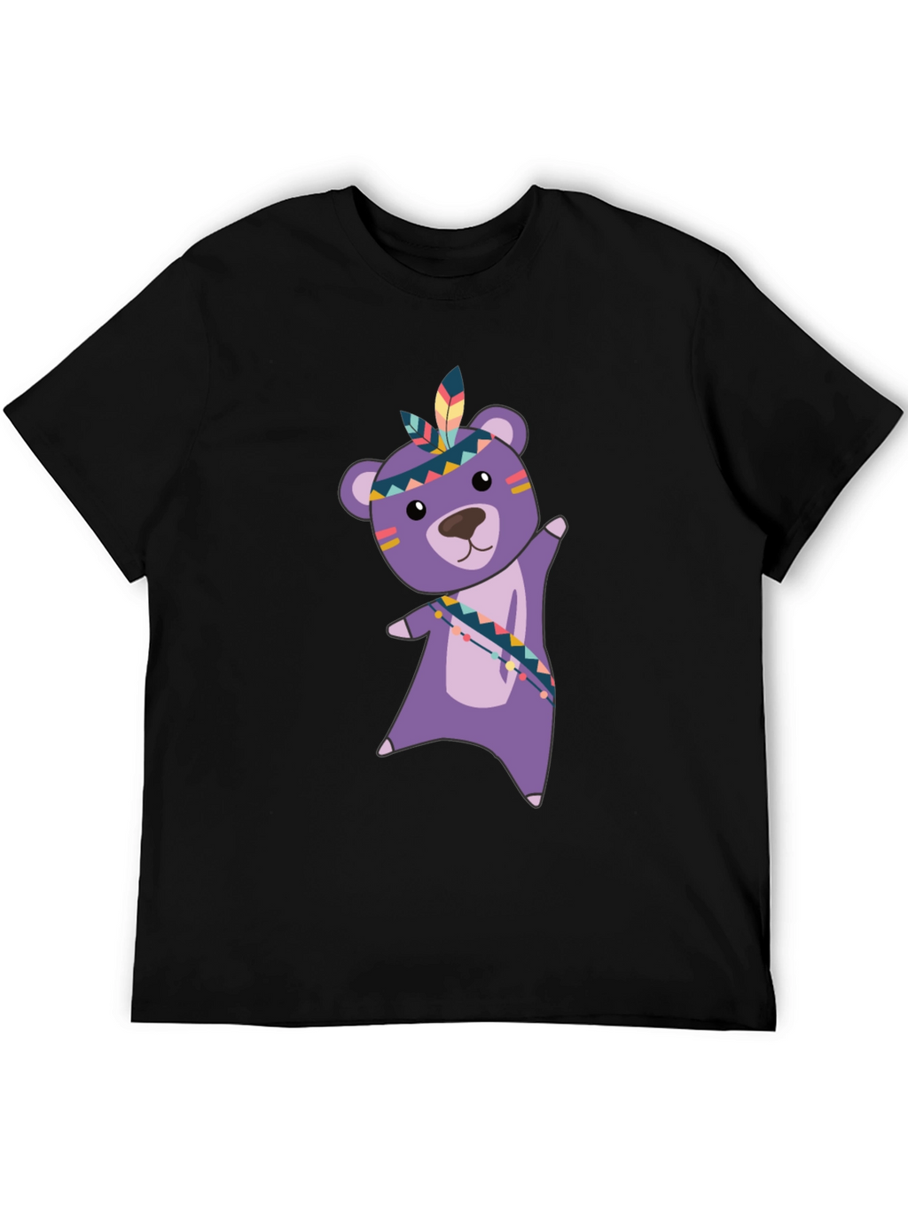 Cute Bear Graphic Tee - Black Cotton T-Shirt