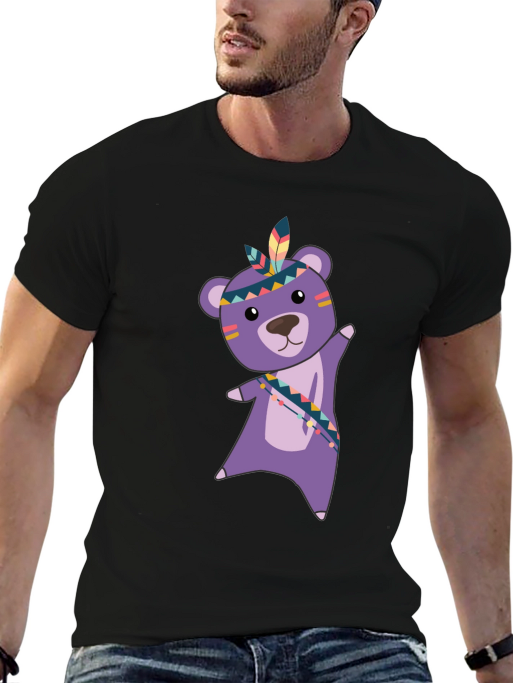 Cute Bear Graphic Tee - Black Cotton T-Shirt