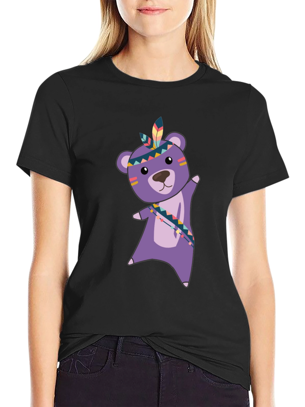 Cute Bear Graphic Tee - Black Cotton T-Shirt