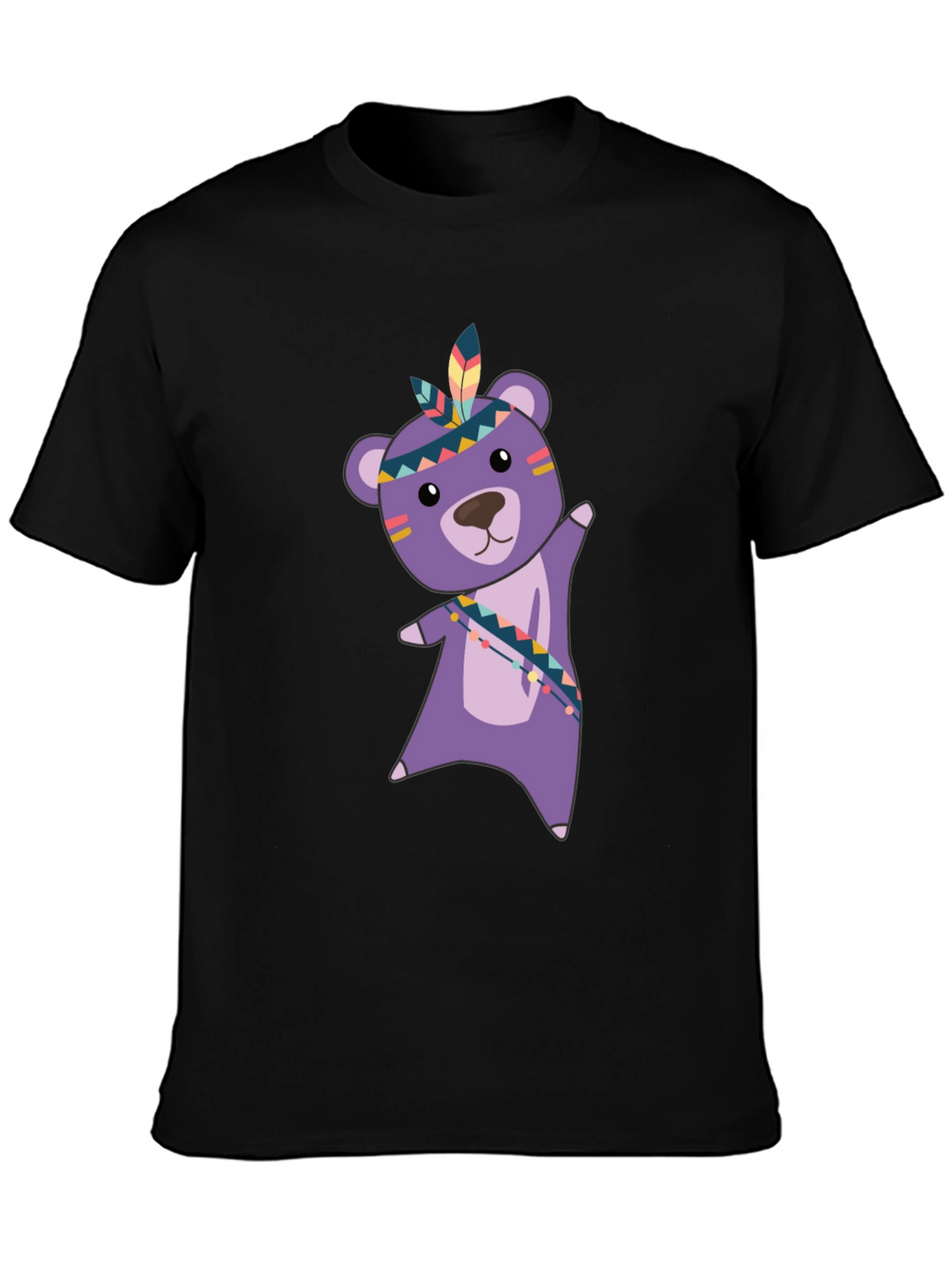Cute Bear Graphic Tee - Black Cotton T-Shirt