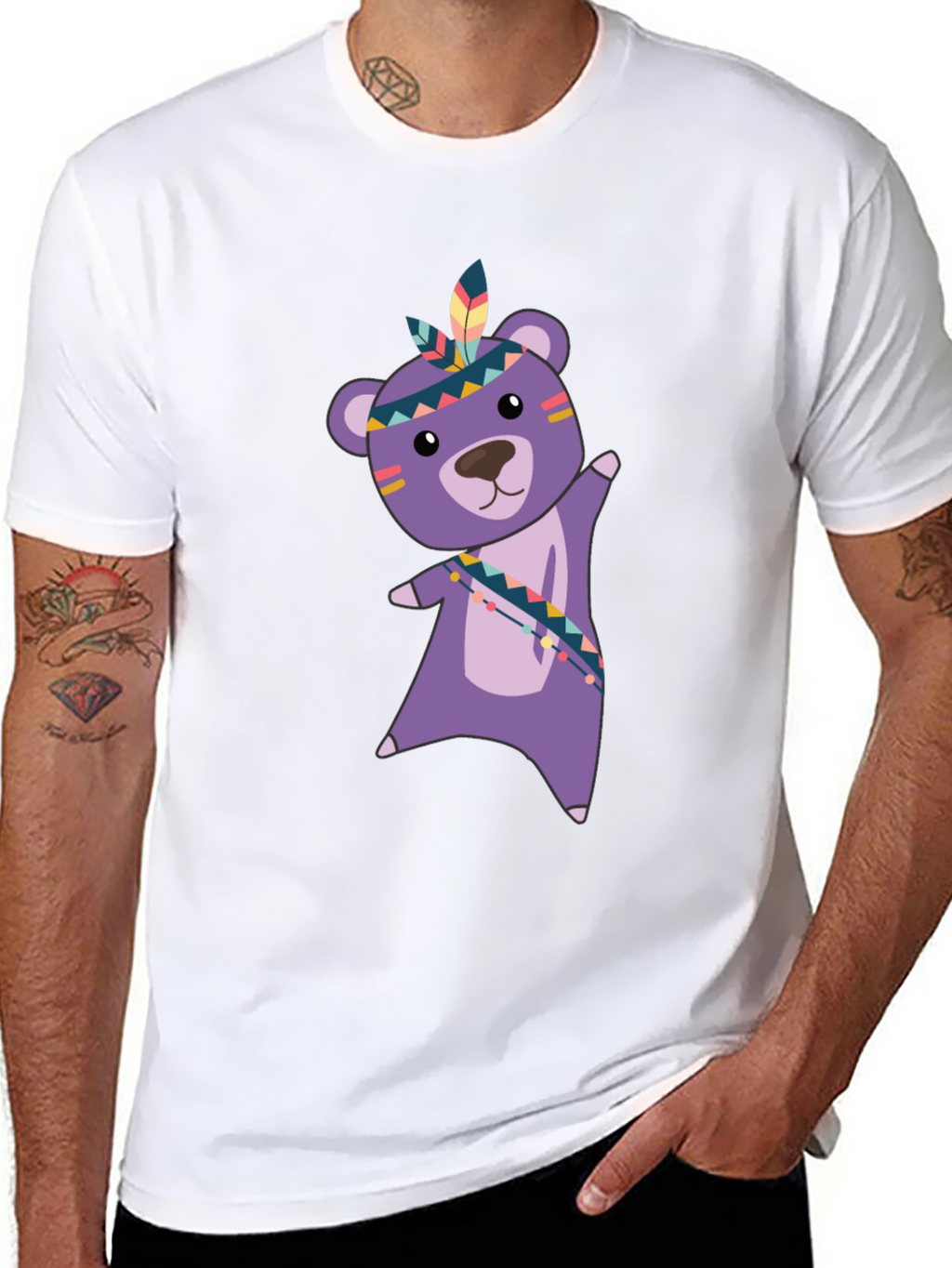 Cute Bear Graphic Tee - Black Cotton T-Shirt