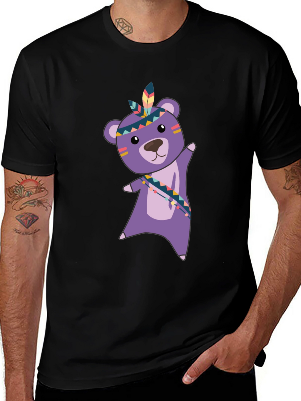 Cute Bear Graphic Tee - Black Cotton T-Shirt
