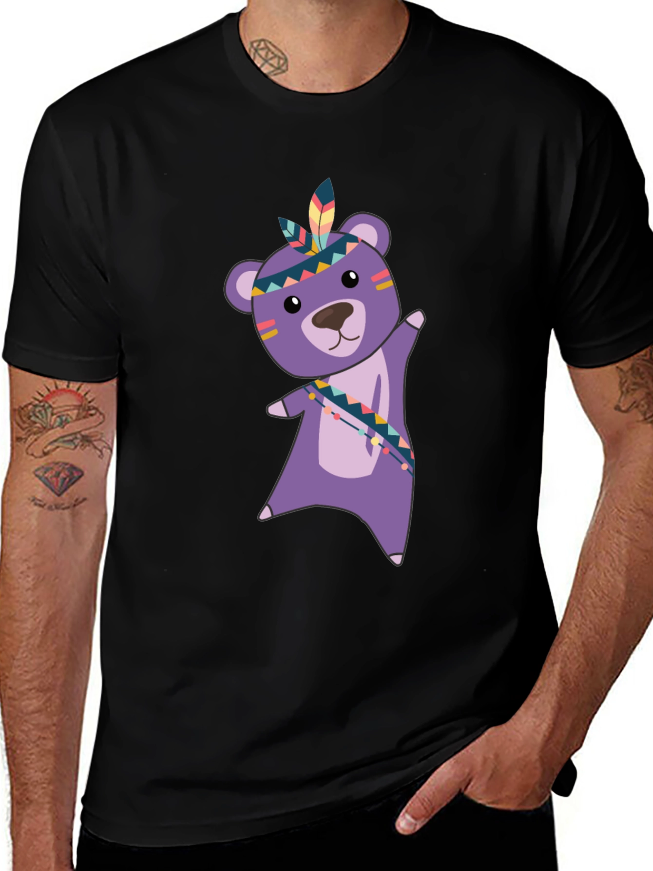 Cute Bear Graphic Tee - Black Cotton T-Shirt