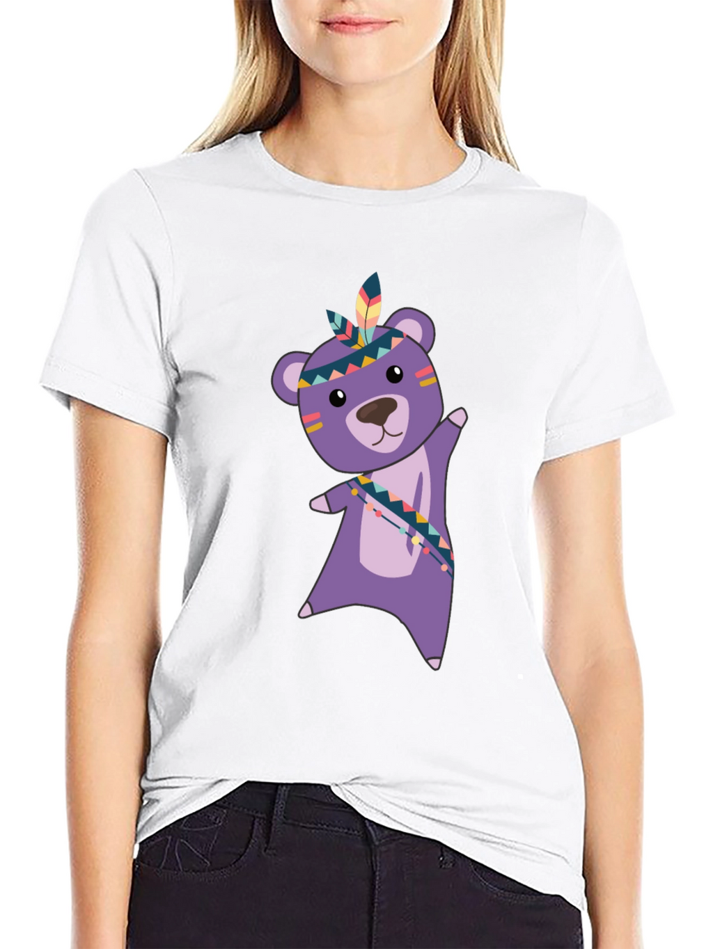 Cute Bear Graphic Tee - Black Cotton T-Shirt
