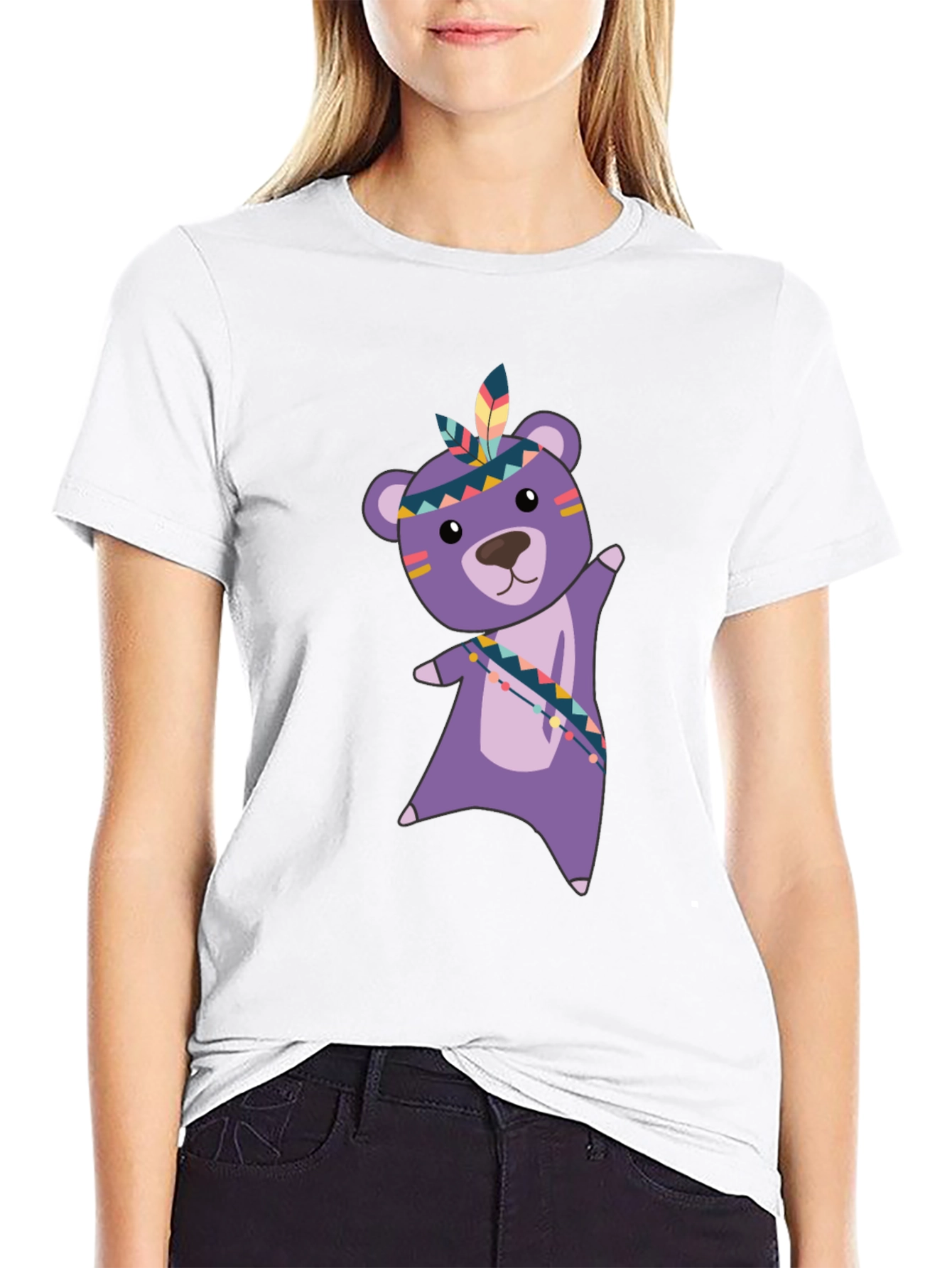 Cute Bear Graphic Tee - Black Cotton T-Shirt