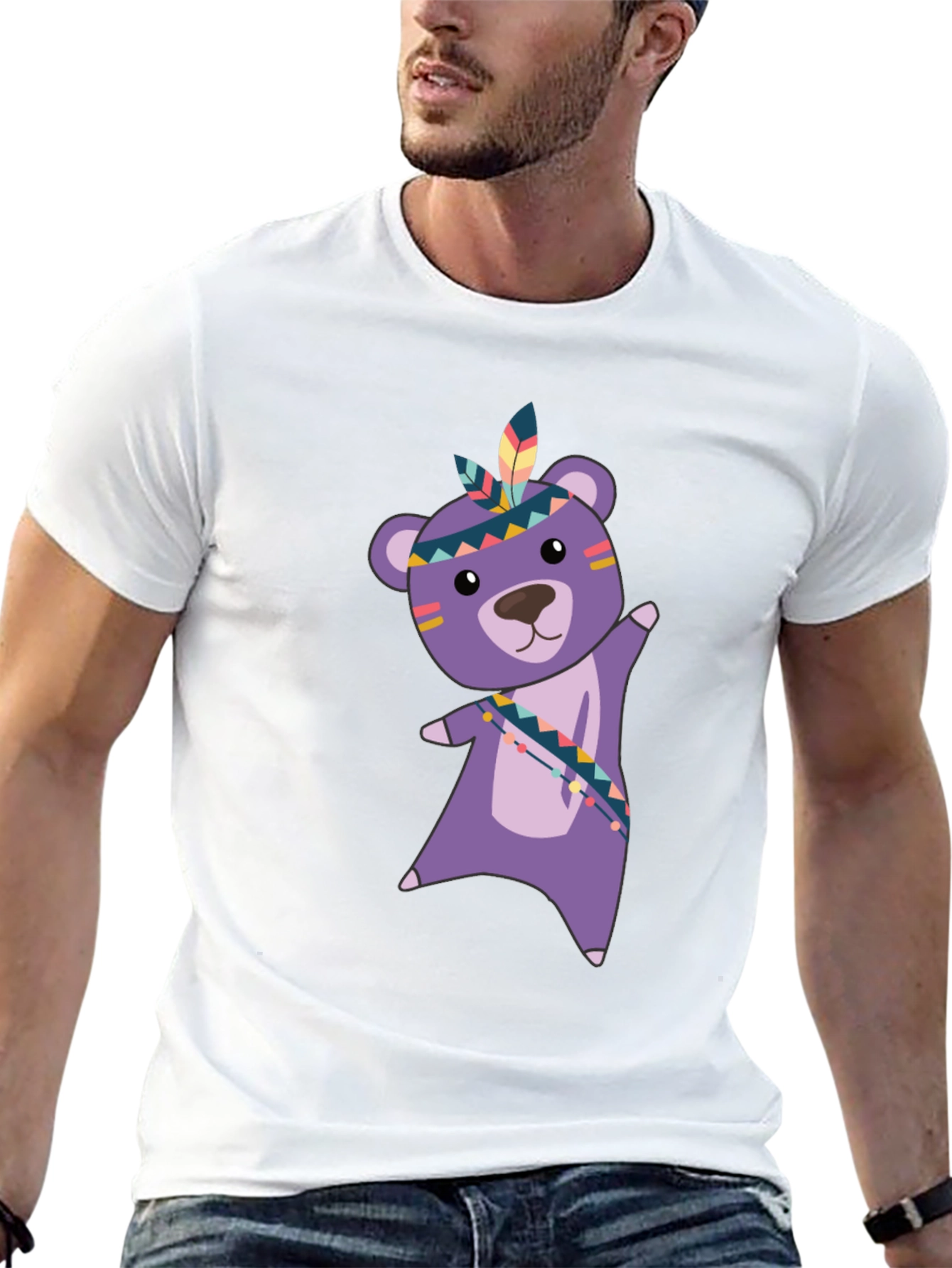 Cute Bear Graphic Tee - Black Cotton T-Shirt