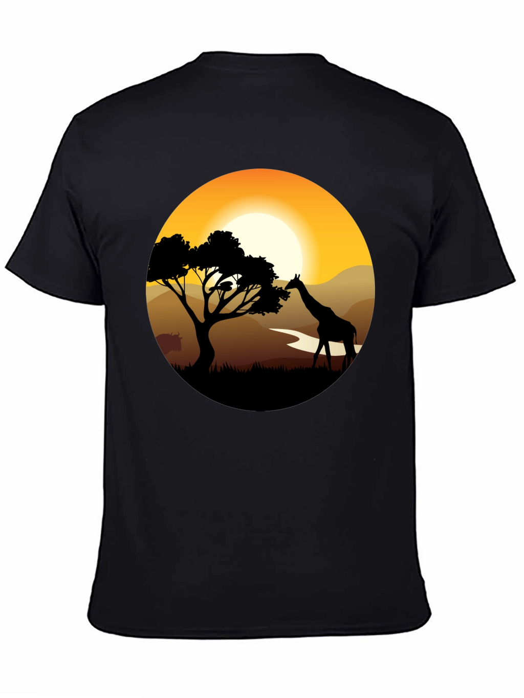 African Sunset Giraffe Black T-Shirt