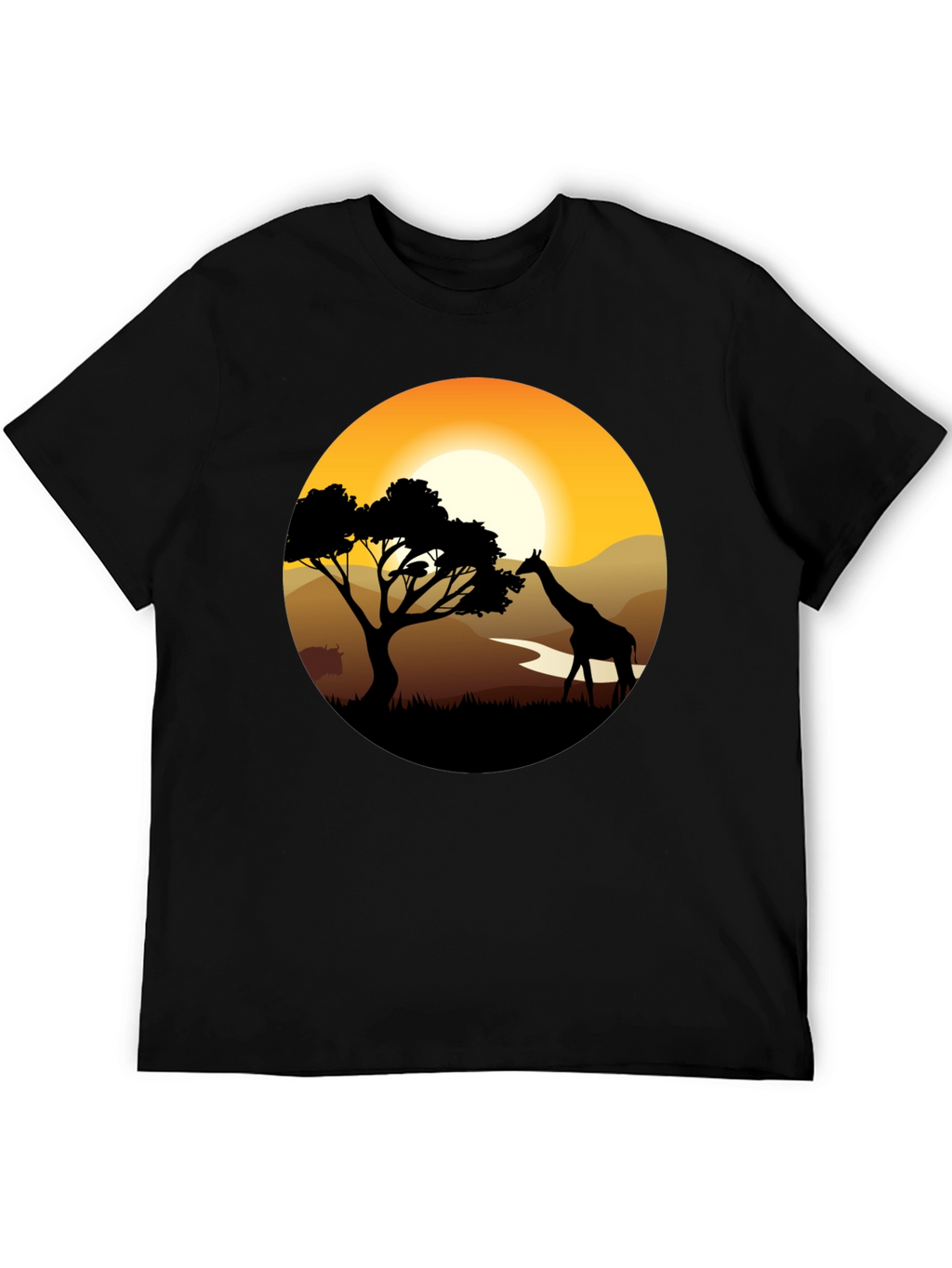 African Sunset Giraffe Black T-Shirt