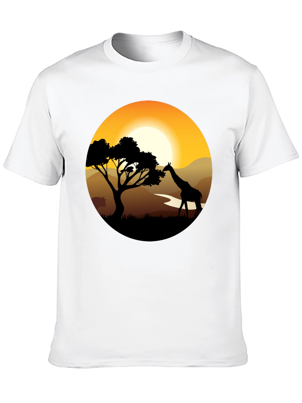 African Sunset Giraffe Black T-Shirt