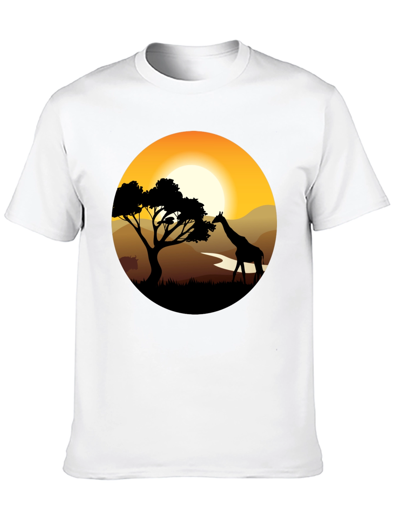 African Sunset Giraffe Black T-Shirt