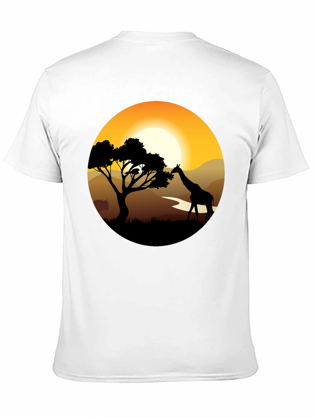 African Sunset Giraffe Black T-Shirt