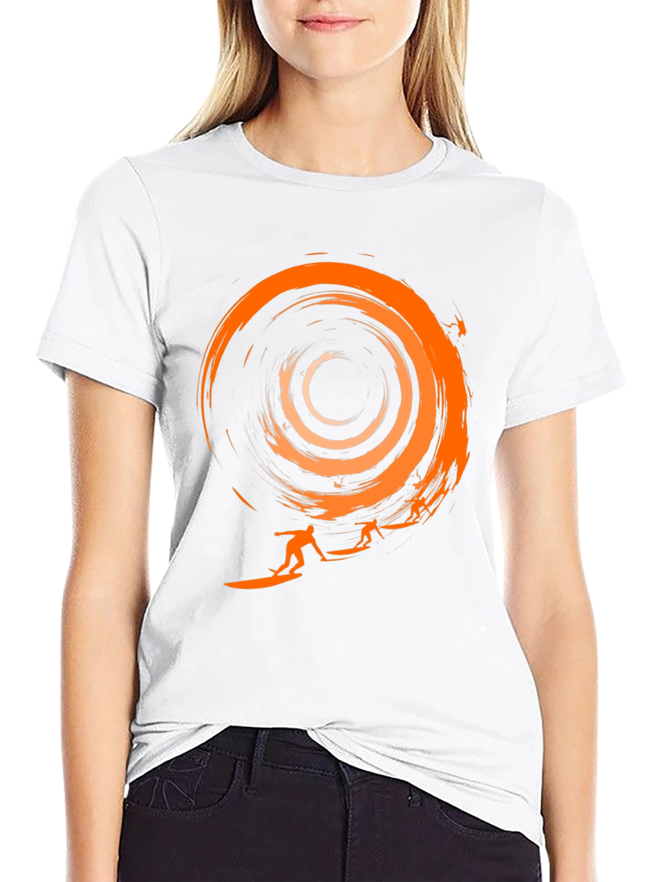 Surfer Silhouette Graphic Tee - Black Cotton T-Shirt