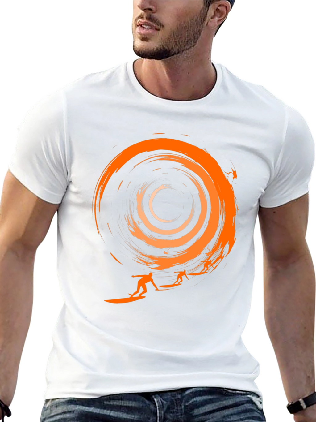 Surfer Silhouette Graphic Tee - Black Cotton T-Shirt