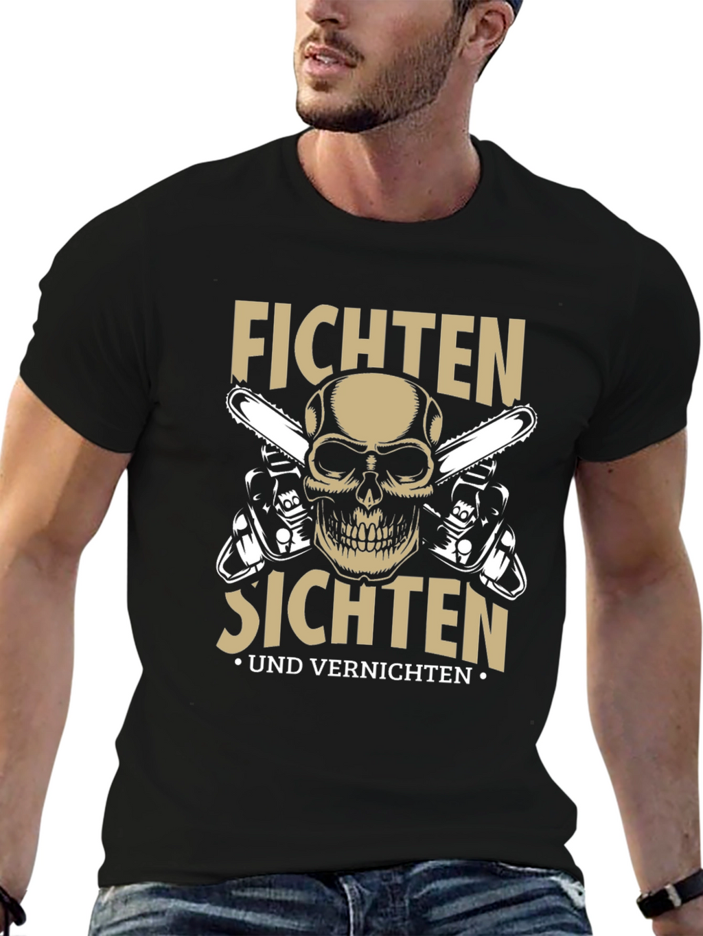 Fichten Sichten T-Shirt with Skull & Chainsaws