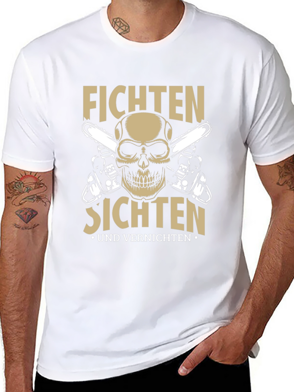 Fichten Sichten T-Shirt with Skull & Chainsaws