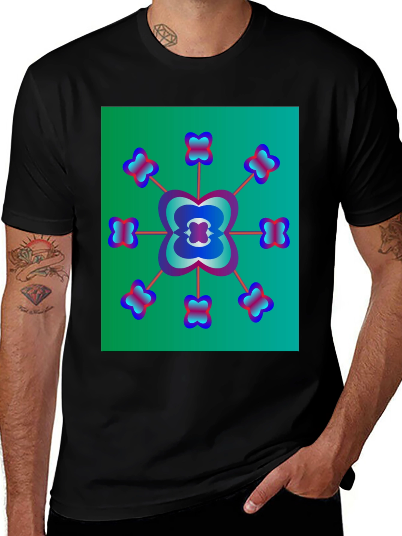 Abstract Floral Graphic Tee - Modern Black T-Shirt