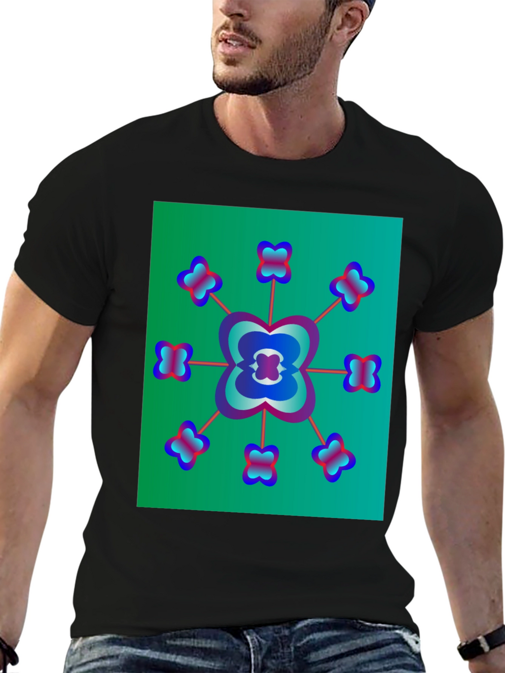Abstract Floral Graphic Tee - Modern Black T-Shirt