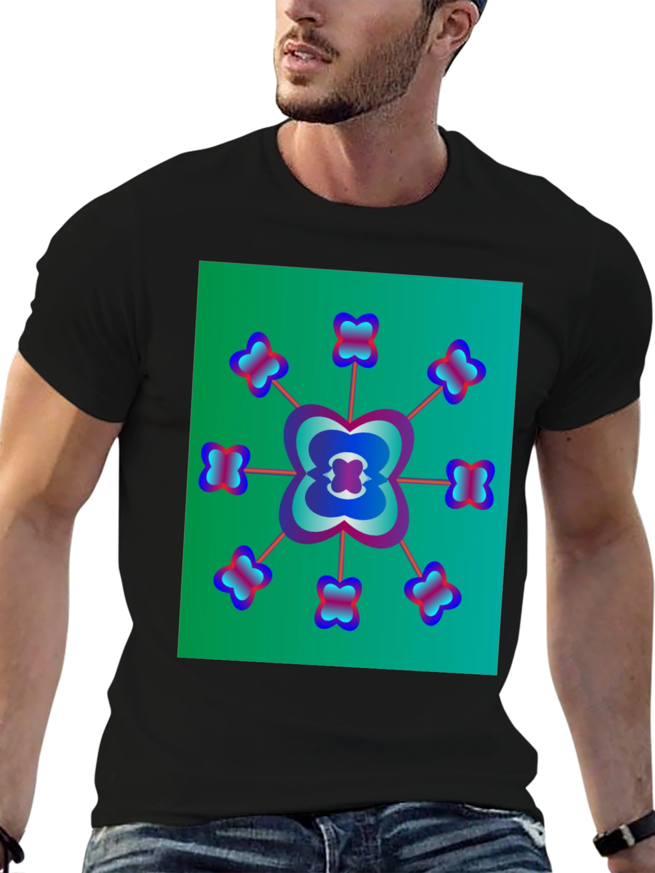 Abstract Floral Graphic Tee - Modern Black T-Shirt