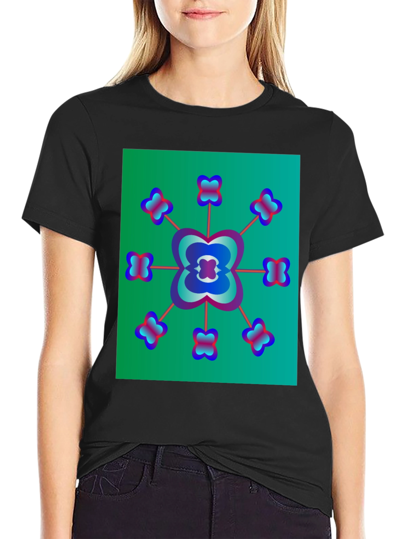 Abstract Floral Graphic Tee - Modern Black T-Shirt