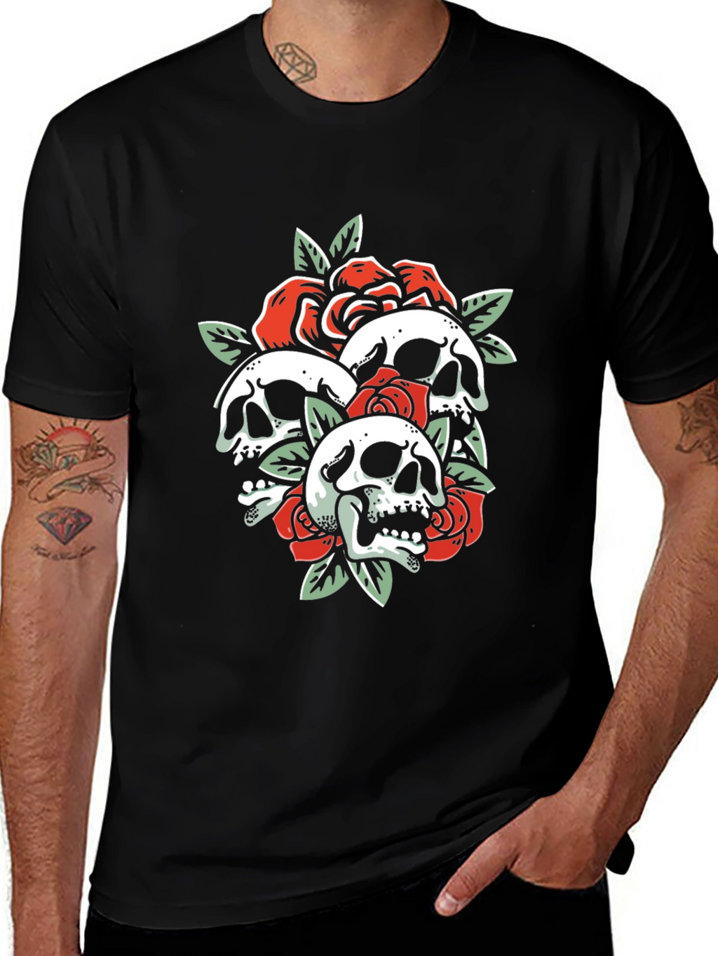 Skull & Roses Graphic Tee - Black T-Shirt