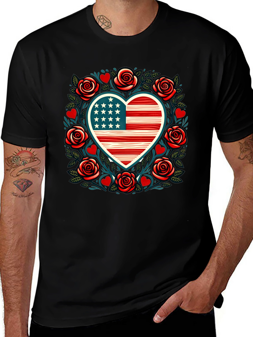 Patriotic Heart & Roses Tee