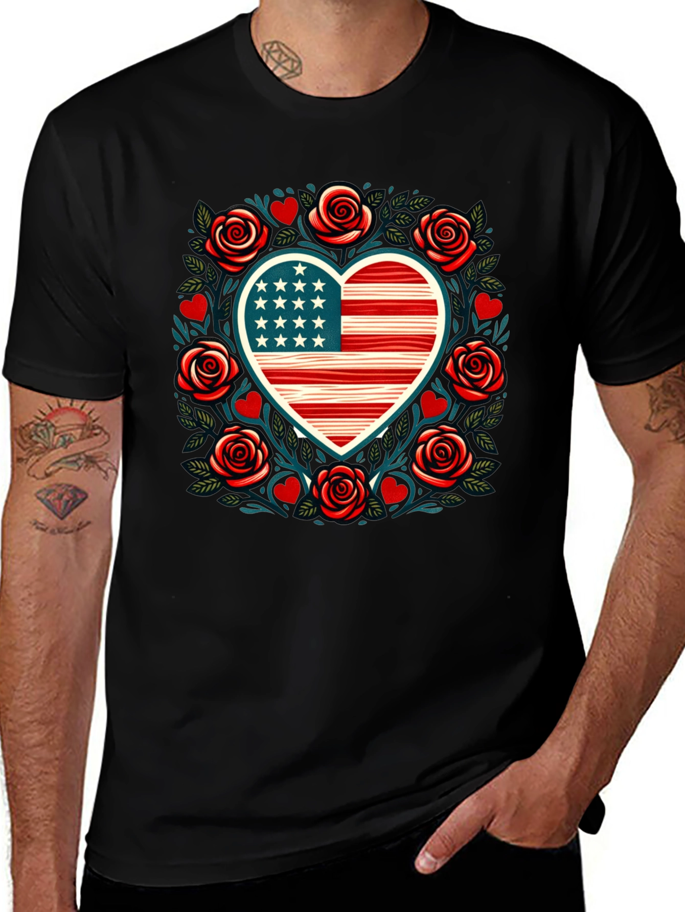 Patriotic Heart & Roses Tee