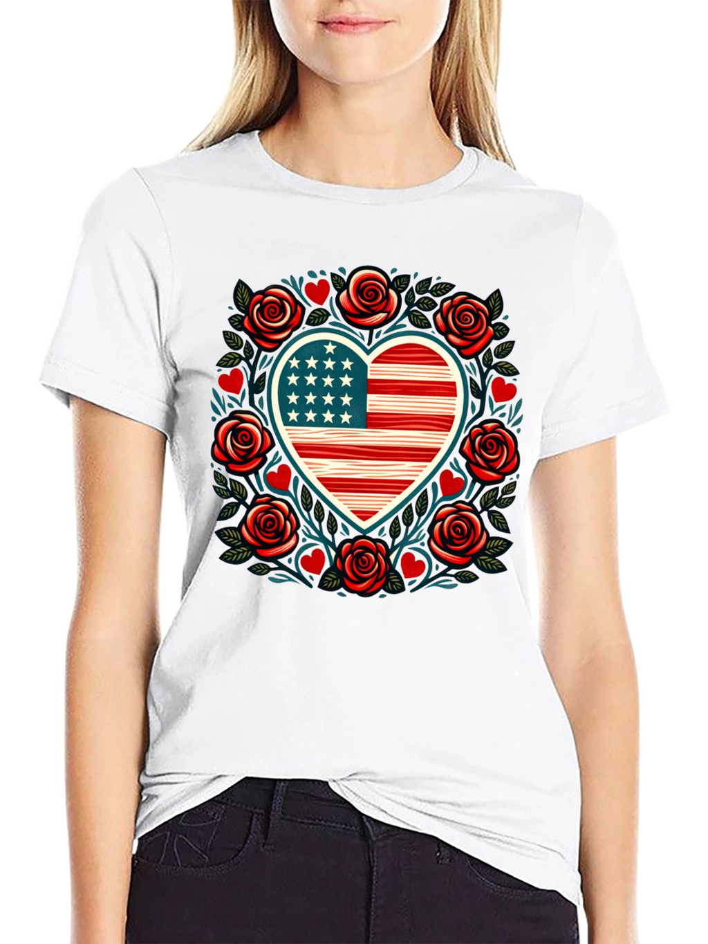 Patriotic Heart & Roses Tee