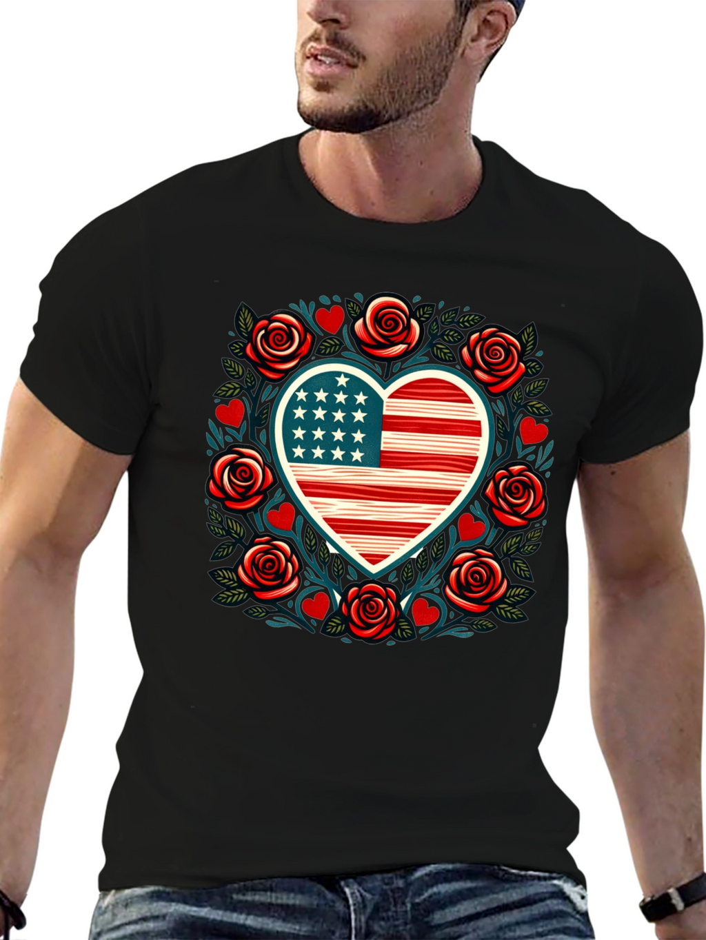Patriotic Heart & Roses Tee