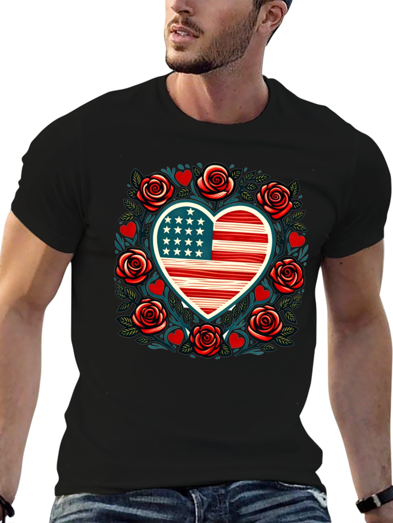 Patriotic Heart & Roses Tee