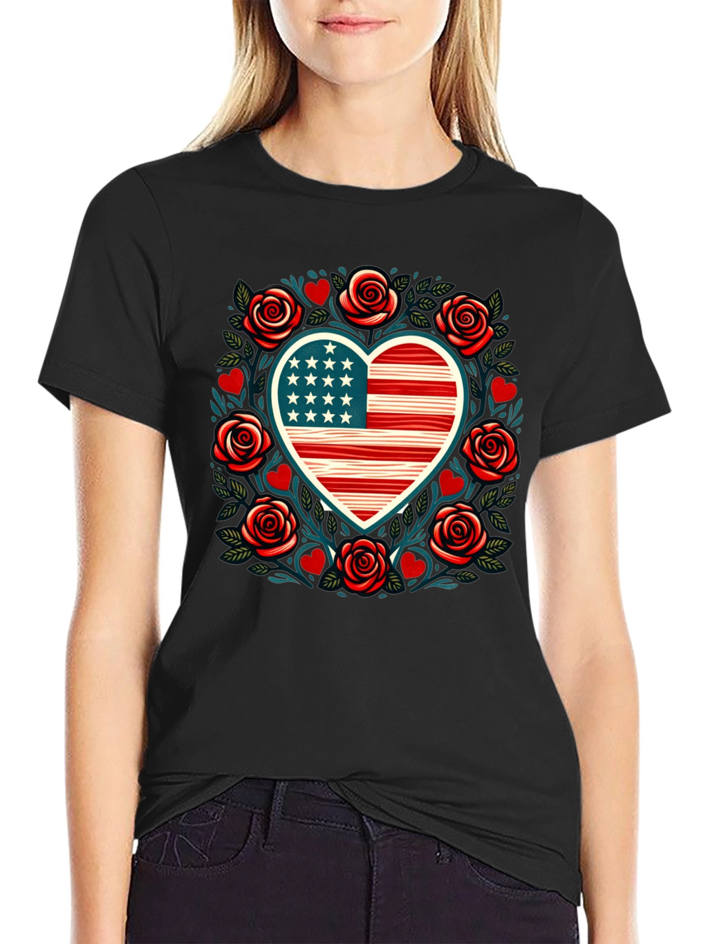 Patriotic Heart & Roses Tee